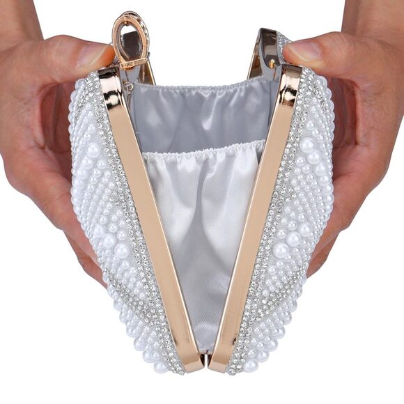 Chic Diary Pearl Evening Clutch - Sparkling Rhinestone Handbag - Picture 8 of 9